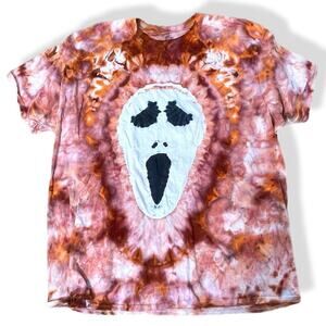 handmade tie dyed t shirt Halloween Scream mask orange 3XL